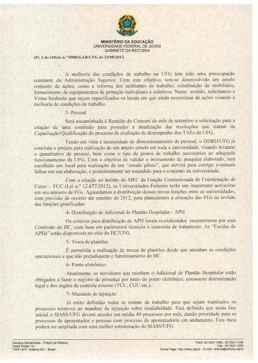 REITORIA RESPONDE A PAUTA INTERNA DA CATEGORIA - 2012 - 2