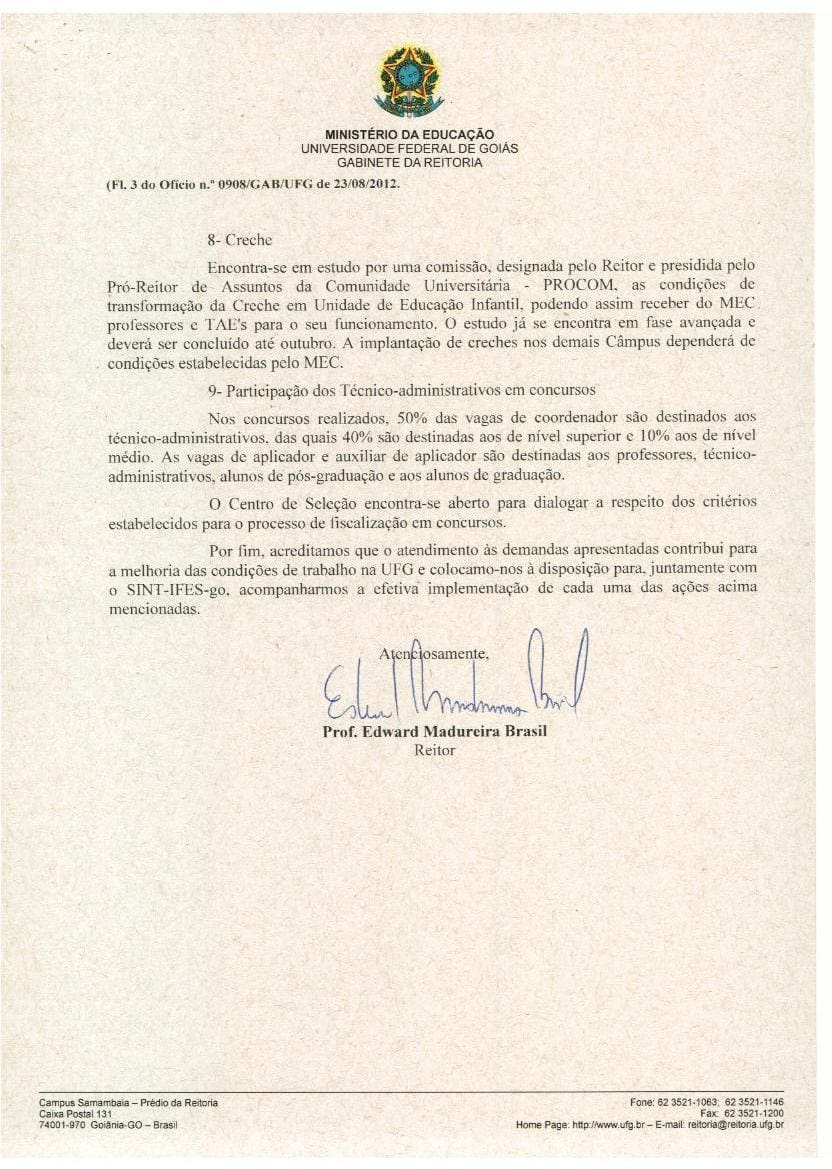 REITORIA RESPONDE A PAUTA INTERNA DA CATEGORIA - 2012 - 3