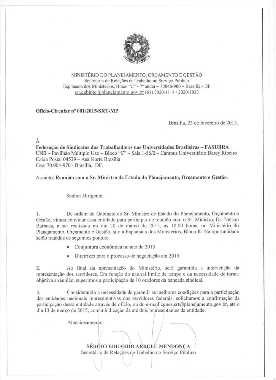 Ofício do MPOG convidando para reunião
