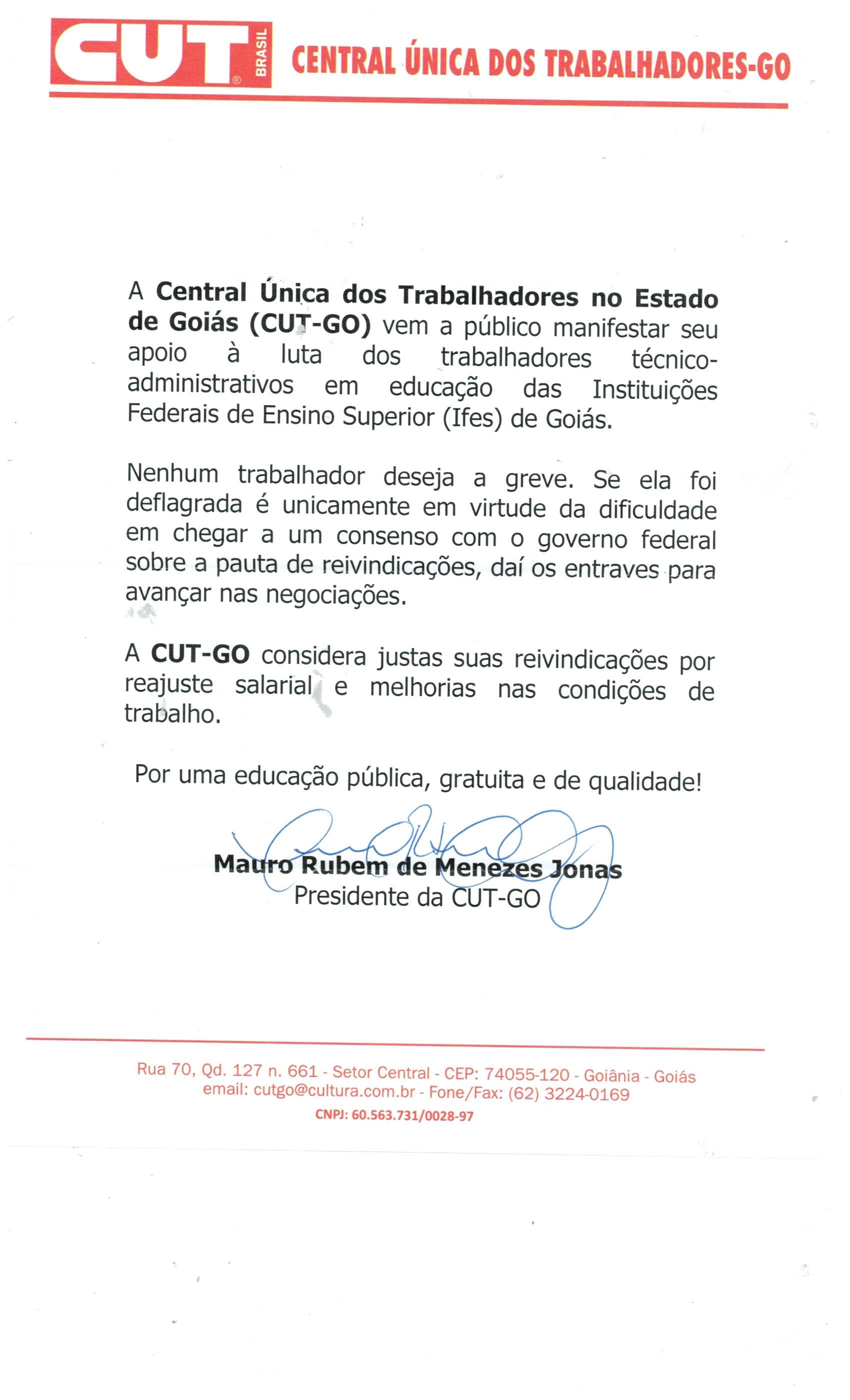 MANIFESTAÇÃO DE APOIO AOS TAEs
