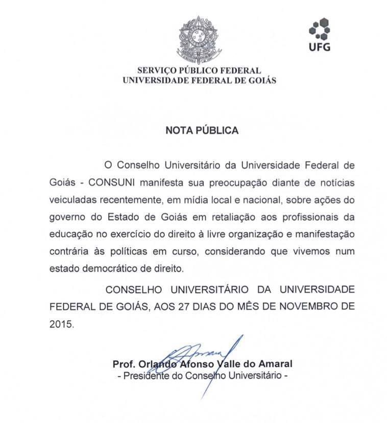 NOTA - REITORIA DA UFG