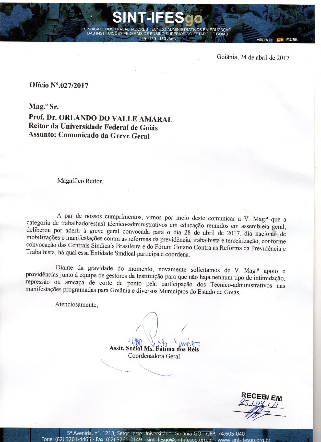 OFICIO 01 - GREVE GERAL 28/04/2017