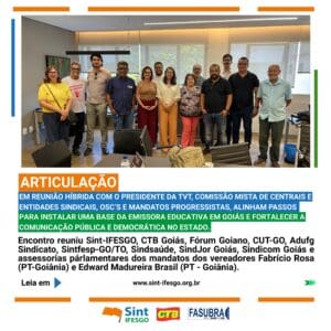 Card de notícia com foto da reunião da comissão goiana para implementação da TVT no estado